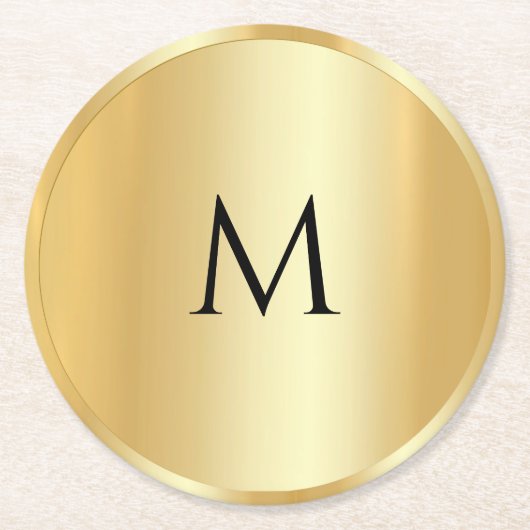 Aangepaste Faux Gold Trendy Monogram Moderne Sjabl Ronde Kartonnen Onderzetter (Voorkant)