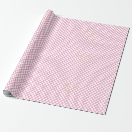 Aangepaste Faux gouden tekst Roze en wit geruit Cadeaupapier (Uitgerold)