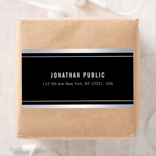Aangepaste Faux Silver Black Modern Elegant Shippi Etiket (Insitu)