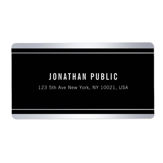 Aangepaste Faux Silver Black Modern Elegant Shippi Etiket (Voorkant)