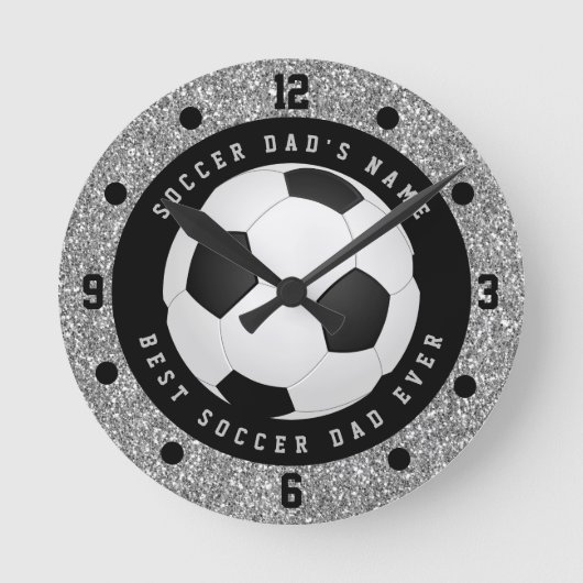 Aangepaste Faux Silver Glitter Voetbal Voetbal Pap Ronde Klok (Voorkant)