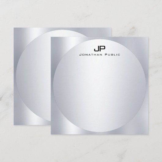 Aangepaste Faux Silver Monogram Simple Elegant Tre Notitiekaartje (Voorkant / Achterkant)