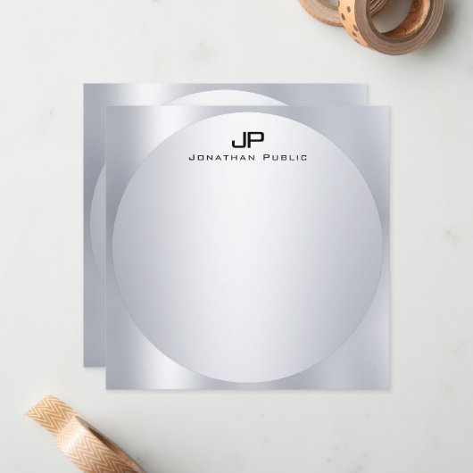 Aangepaste Faux Silver Monogram Simple Elegant Tre Notitiekaartje (Voorkant / Achterkant in situ)