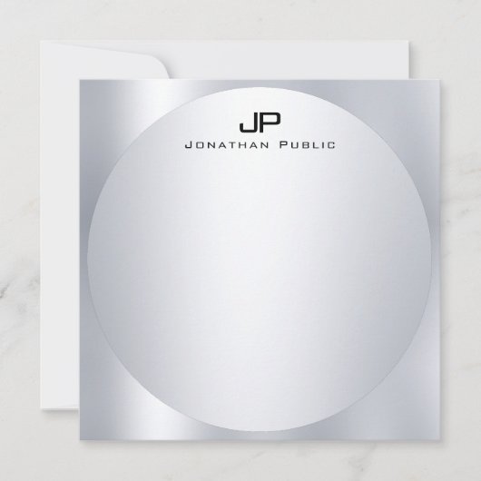 Aangepaste Faux Silver Monogram Simple Elegant Tre Notitiekaartje (Voorkant)