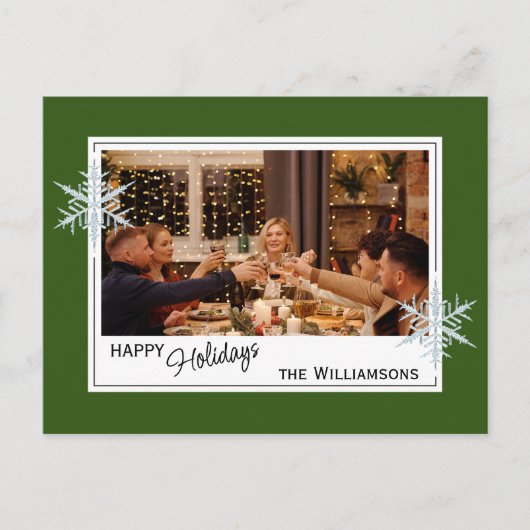 Aangepaste Faux Silver Snowflakes op donkerbos Gro Briefkaart (Voorkant)