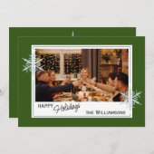 Aangepaste Faux Silver Snowflakes op donkerbos Gro Feestdagenkaart (Voorkant / Achterkant)