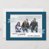 Aangepaste faux-zilversneeuwvlokken op donkerblauw feestdagenkaart (Voorkant)