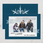 Aangepaste faux-zilversneeuwvlokken op donkerblauw feestdagenkaart (Voorkant / Achterkant)