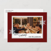 Aangepaste faux-zilversneeuwvlokken op donkerwitte briefkaart (Voorkant / Achterkant)