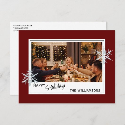 Aangepaste faux-zilversneeuwvlokken op donkerwitte briefkaart (Voorkant / Achterkant)