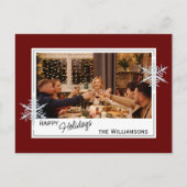 Aangepaste faux-zilversneeuwvlokken op donkerwitte briefkaart (Voorkant)