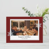 Aangepaste faux-zilversneeuwvlokken op donkerwitte feestdagenkaart (Staand voorkant)