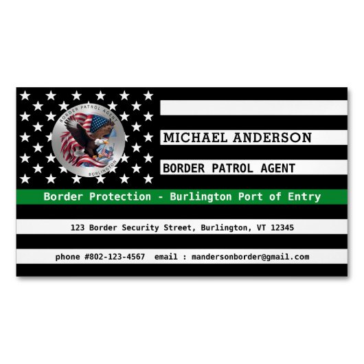 Aangepaste federale wetshandhaving Thin Green Line Magnetisch Visitekaartje (Voorkant)