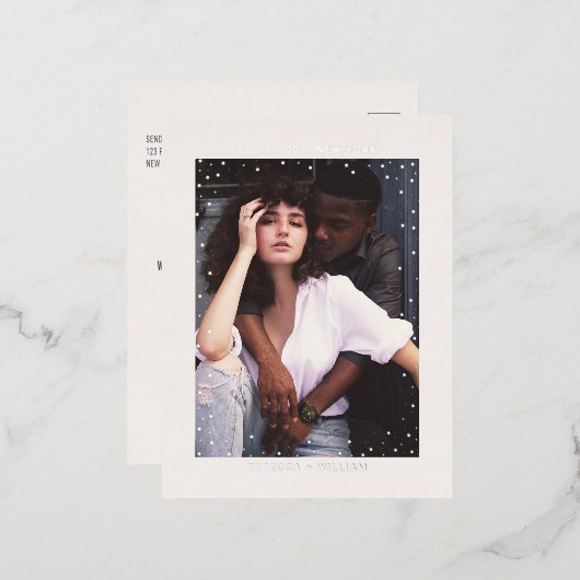 Aangepaste feestdag Foto bruiloft Save the Dates Folie Uitnodiging Briefkaart (Voorkant / Achterkant)