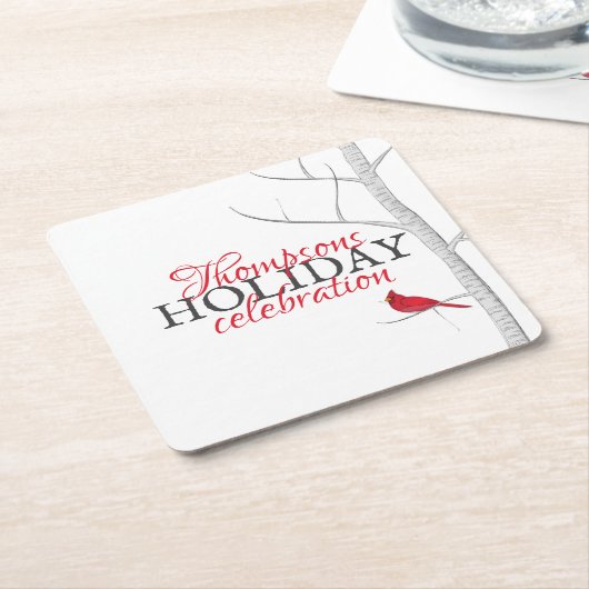 Aangepaste feestdag in Red Kardinaal Winter Woodla Kartonnen Onderzetters (Schuin)