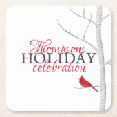 Aangepaste feestdag in Red Kardinaal Winter Woodla Kartonnen Onderzetters (Voorkant)