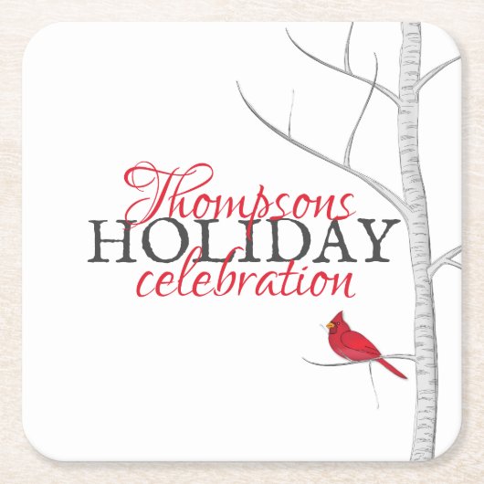 Aangepaste feestdag in Red Kardinaal Winter Woodla Kartonnen Onderzetters (Voorkant)