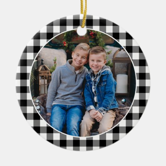 Aangepaste feestdag in zwart-wit en witte buffels keramisch ornament (Voorkant)