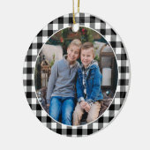 Aangepaste feestdag in zwart-wit en witte buffels  keramisch ornament (Links)