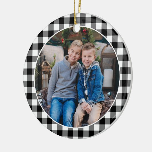 Aangepaste feestdag in zwart-wit en witte buffels  keramisch ornament (Links)