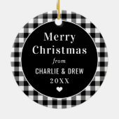 Aangepaste feestdag in zwart-wit en witte buffels  keramisch ornament (Achterkant)