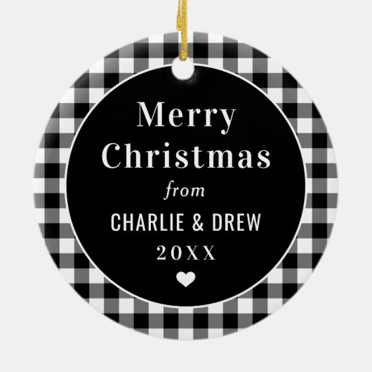 Aangepaste feestdag in zwart-wit en witte buffels  keramisch ornament (Achterkant)