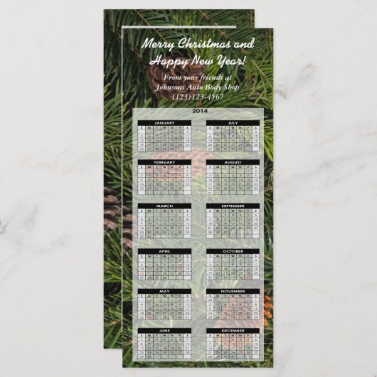 Aangepaste feestdag, Kaart 2014-agenda (Voorkant / Achterkant)