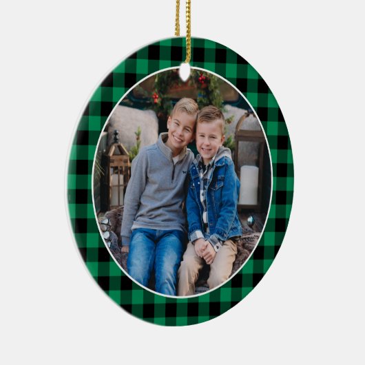 Aangepaste feestdag met groene en zwarte buffels F Keramisch Ornament (Rechts)