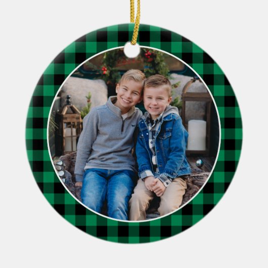 Aangepaste feestdag met groene en zwarte buffels F Keramisch Ornament (Voorkant)