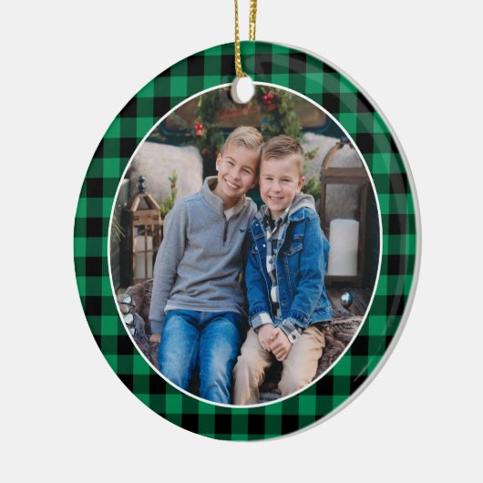 Aangepaste feestdag met groene en zwarte buffels F Keramisch Ornament (Links)