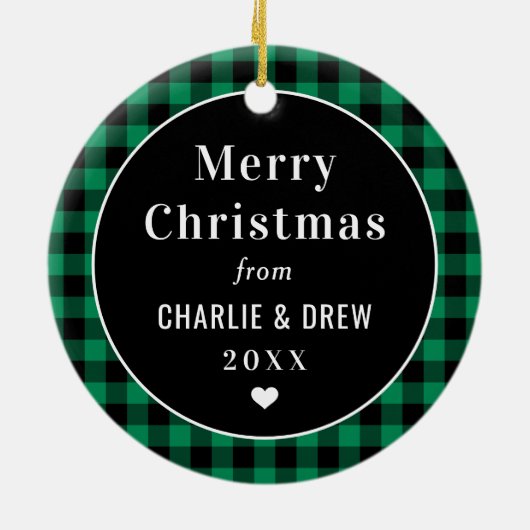 Aangepaste feestdag met groene en zwarte buffels F Keramisch Ornament (Achterkant)