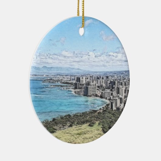 Aangepaste feestdag op Hawaiian Island Keramisch Ornament (Rechts)