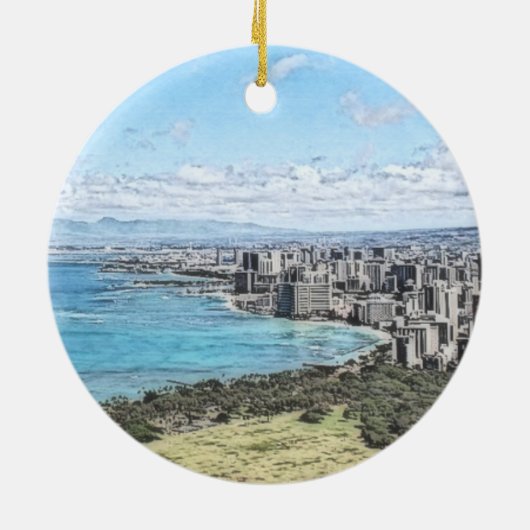 Aangepaste feestdag op Hawaiian Island Keramisch Ornament (Achterkant)