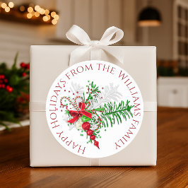 Aangepaste feestdag rode witte snoepriet groene ol ronde sticker