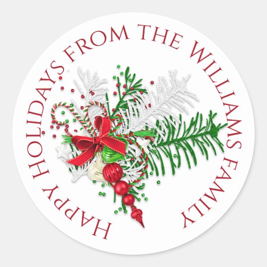 Aangepaste feestdag rode witte snoepriet groene ol ronde sticker (Voorkant)