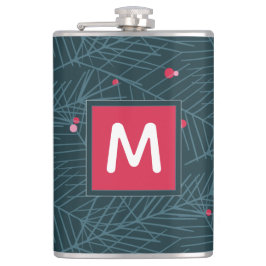 Aangepaste feestdag van Monogram Modern Spruce en Heupfles