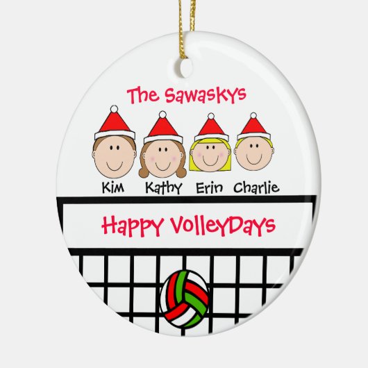 Aangepaste feestdag voor volleybalfamilie keramisch ornament (Links)