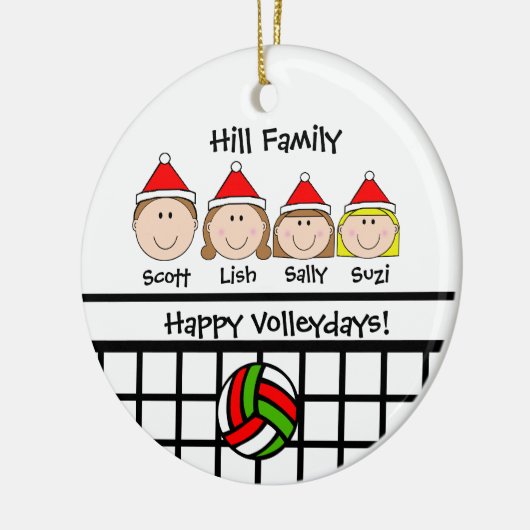 Aangepaste feestdag voor volleybalfamilie keramisch ornament (Links)