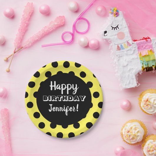 Aangepaste feestdag voor zwarte en gele poka papieren bordje (Feest)
