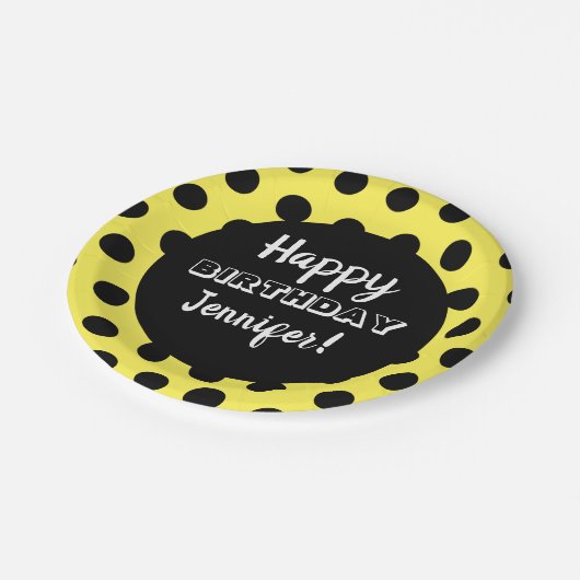 Aangepaste feestdag voor zwarte en gele poka papieren bordje (Gekanteld)