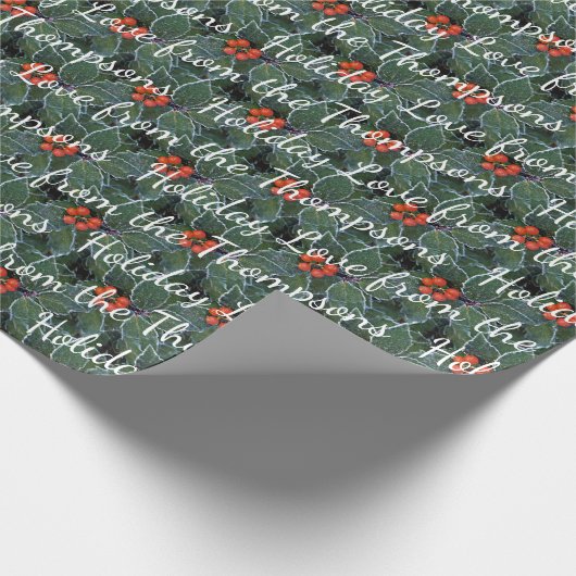 Aangepaste feestdagen op Holly Berries Pattern Cadeaupapier (Hoek)