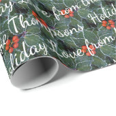 Aangepaste feestdagen op Holly Berries Pattern Cadeaupapier (Rol Hoek)