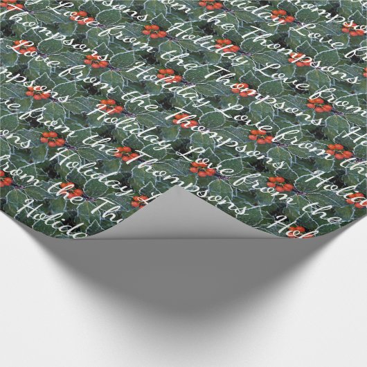 Aangepaste feestdagen op Holly Berries Pattern Cadeaupapier (Hoek)