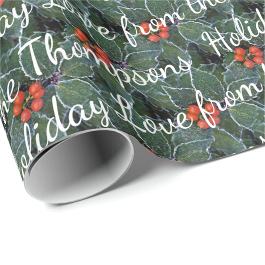 Aangepaste feestdagen op Holly Berries Pattern Cadeaupapier (Rol Hoek)
