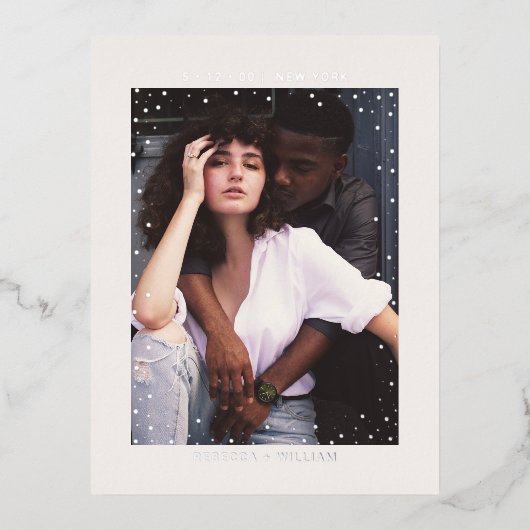 Aangepaste feestelijke foto bruiloft save the date folie uitnodiging briefkaart (Voorkant)