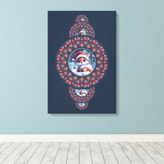 Aangepaste feestelijke Kawaii Fox siermandala Canvas Afdruk (Insitu (Houten vloer))