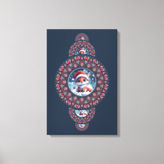 Aangepaste feestelijke Kawaii Fox siermandala Canvas Afdruk (Voorkant)