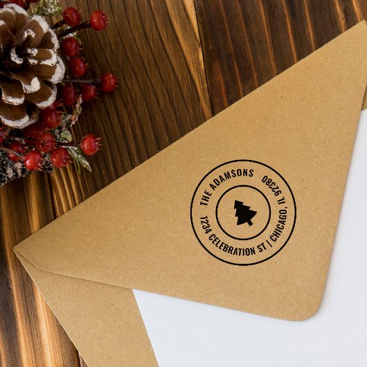 Aangepaste feestelijke kerstboom ronde familie adr  zelfinktende stempel