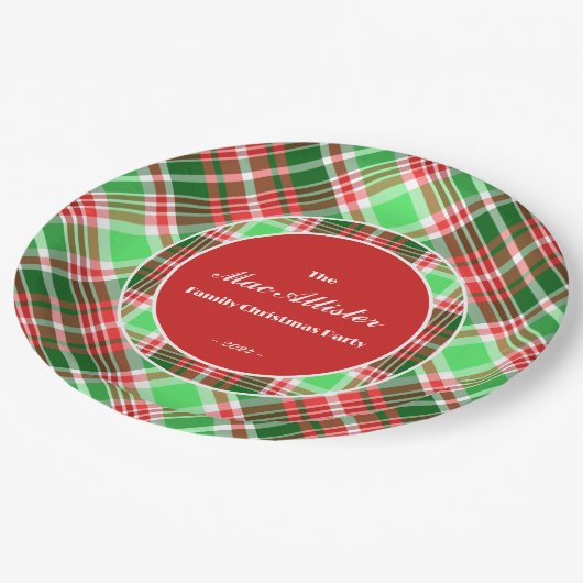 Aangepaste feestelijke klassieke rode groene kerst papieren bordje (Gekanteld)