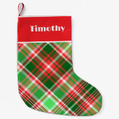 Aangepaste feestelijke klassieke rode groene plaid kleine kerstsok (Voorkant)